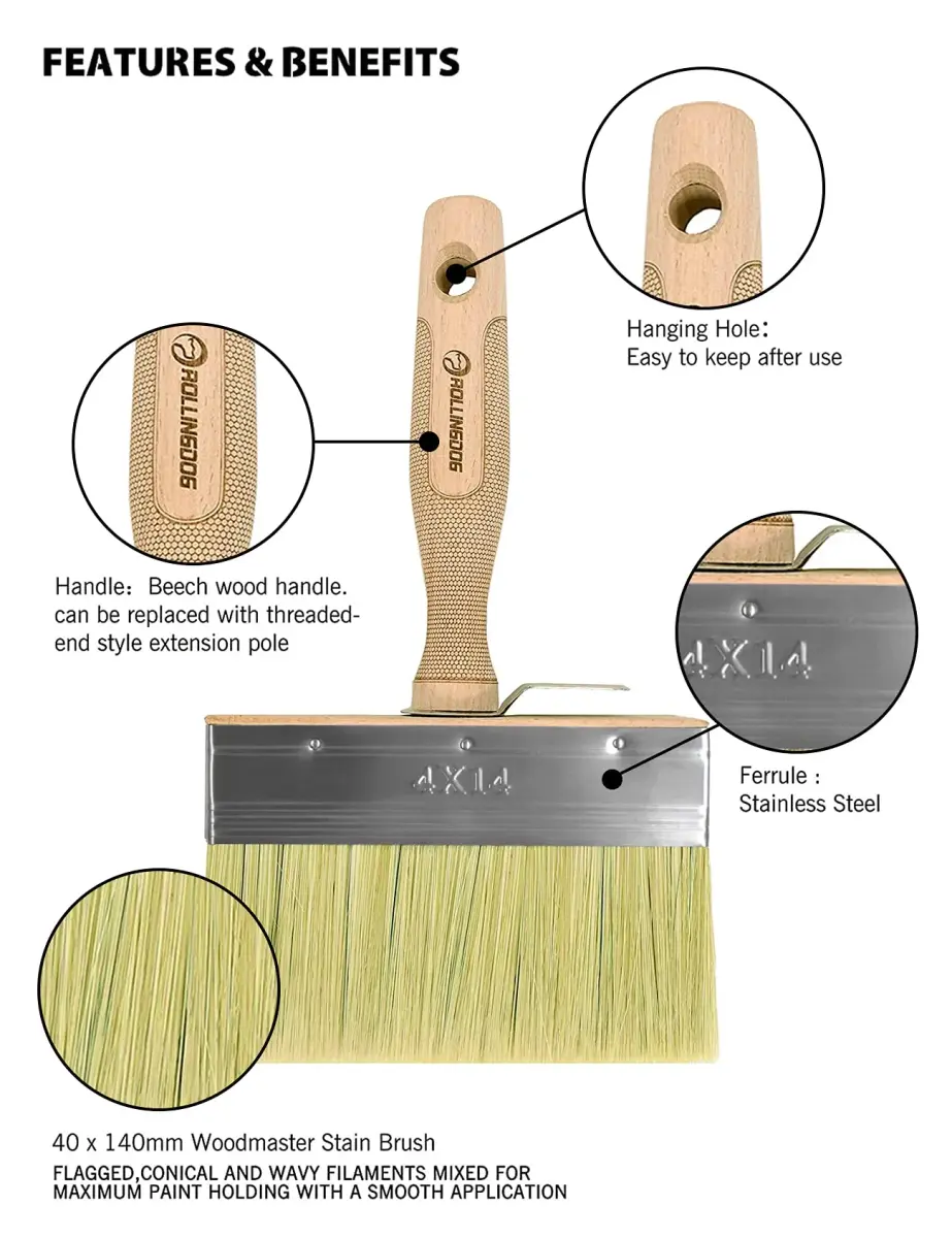 ROLLINGDOG 5.5" Deck Stain Limewash Brush | 14cm Wide Imitation Bristle for Walls, Decks, Fences - view 3