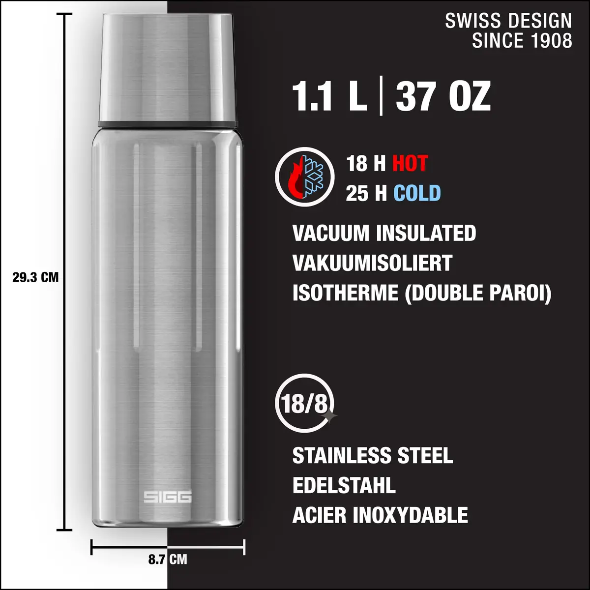 Sigg Selenite Insulated Water Bottle 1.1 L | Leakproof, Lightweight, BPA Free, 18/8 Stainless Steel - view 2