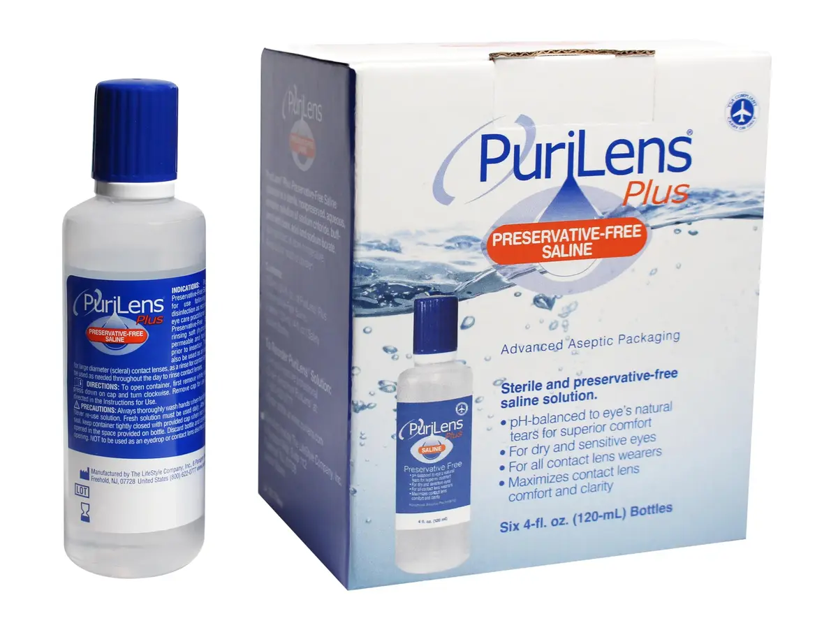 Purilens Plus Preservative-Free Contact Lens Saline 120ml | Sterile, isotonic solution for all contact lens wearers - main product image