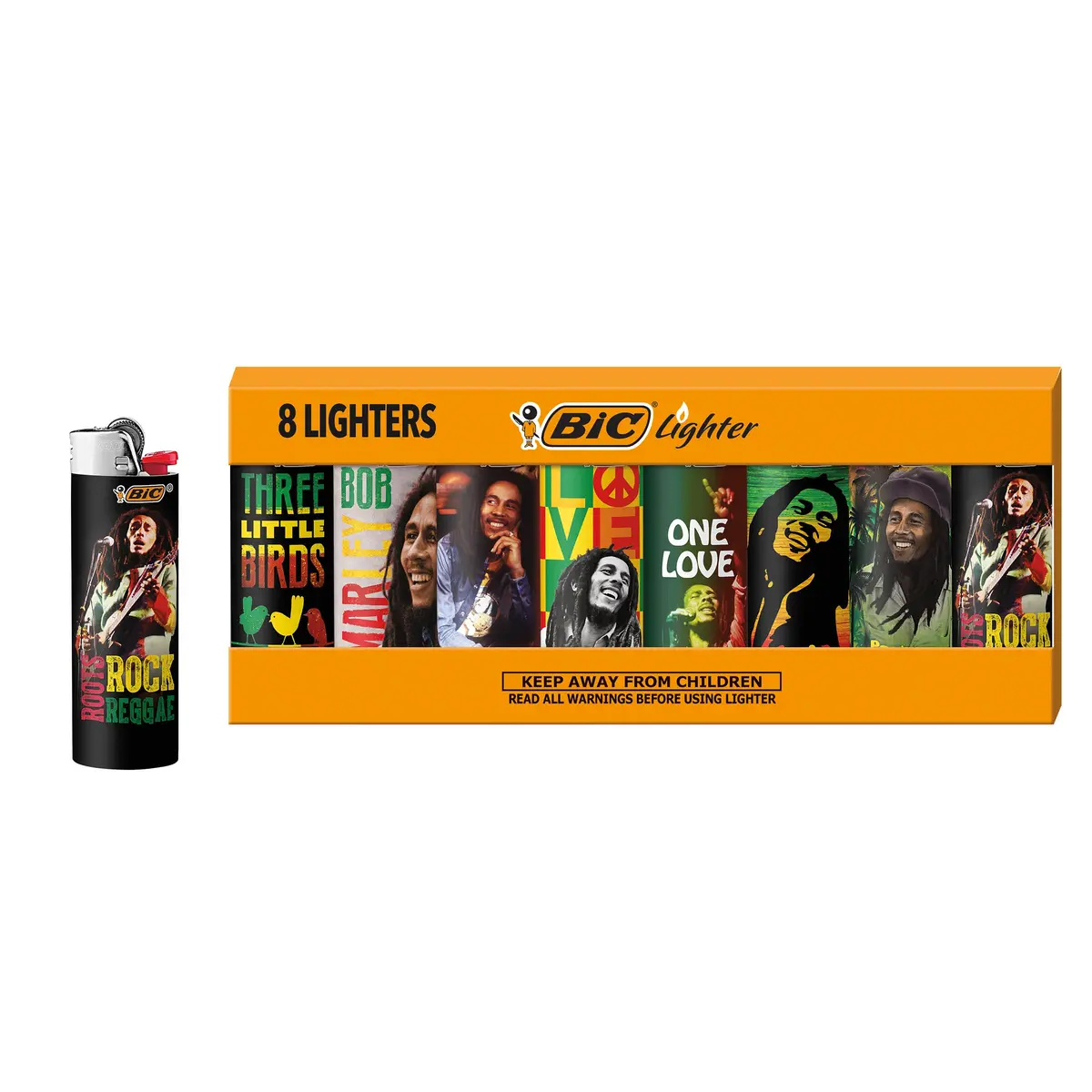 BIC Maxi Pocket Lighter, Bob Marley Collection, 8 Count | Long-lasting, Assorted Designs, Child-Resistant - main product image