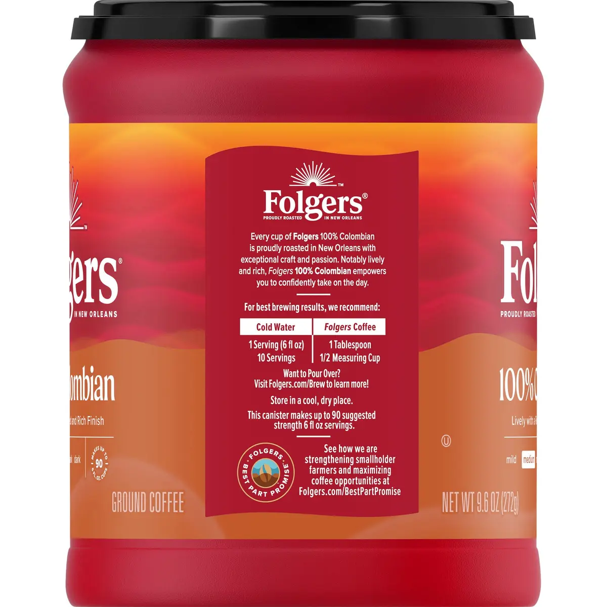 Folgers 100% Colombian Coffee, Medium Roast Ground Coffee, 9.6 Ounce Canister | Rich, Lively Flavor - view 3