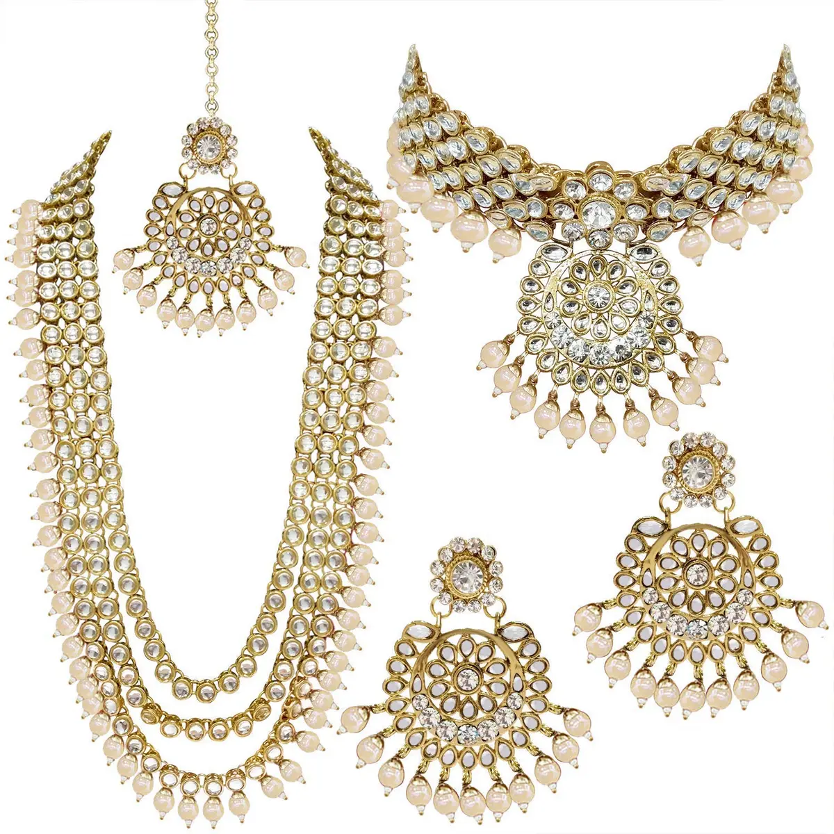 I Jewels 18k Gold Plated Kundan Pearl Bridal Necklace Set with Earrings & Maang Tikka | Traditional Indian Wedding Wear - main product image