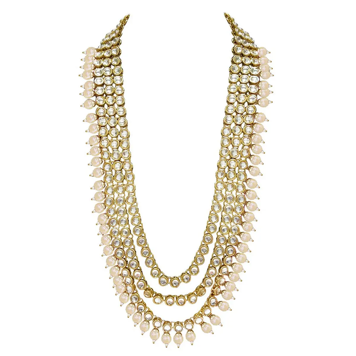 I Jewels 18k Gold Plated Kundan Pearl Bridal Necklace Set with Earrings & Maang Tikka | Traditional Indian Wedding Wear - view 5