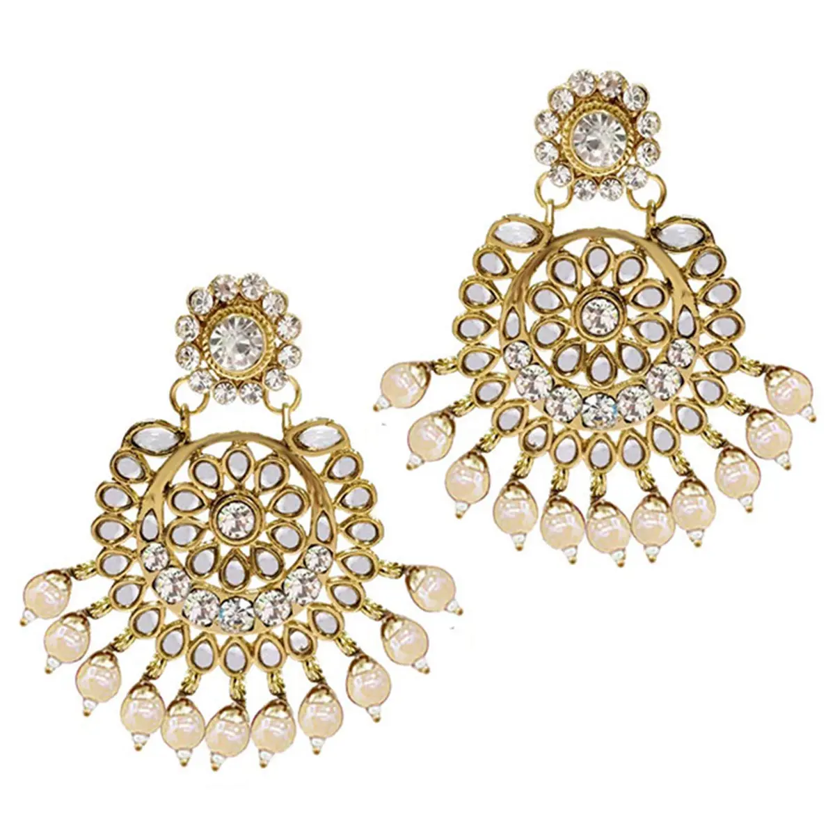 I Jewels 18k Gold Plated Kundan Pearl Bridal Necklace Set with Earrings & Maang Tikka | Traditional Indian Wedding Wear - view 7