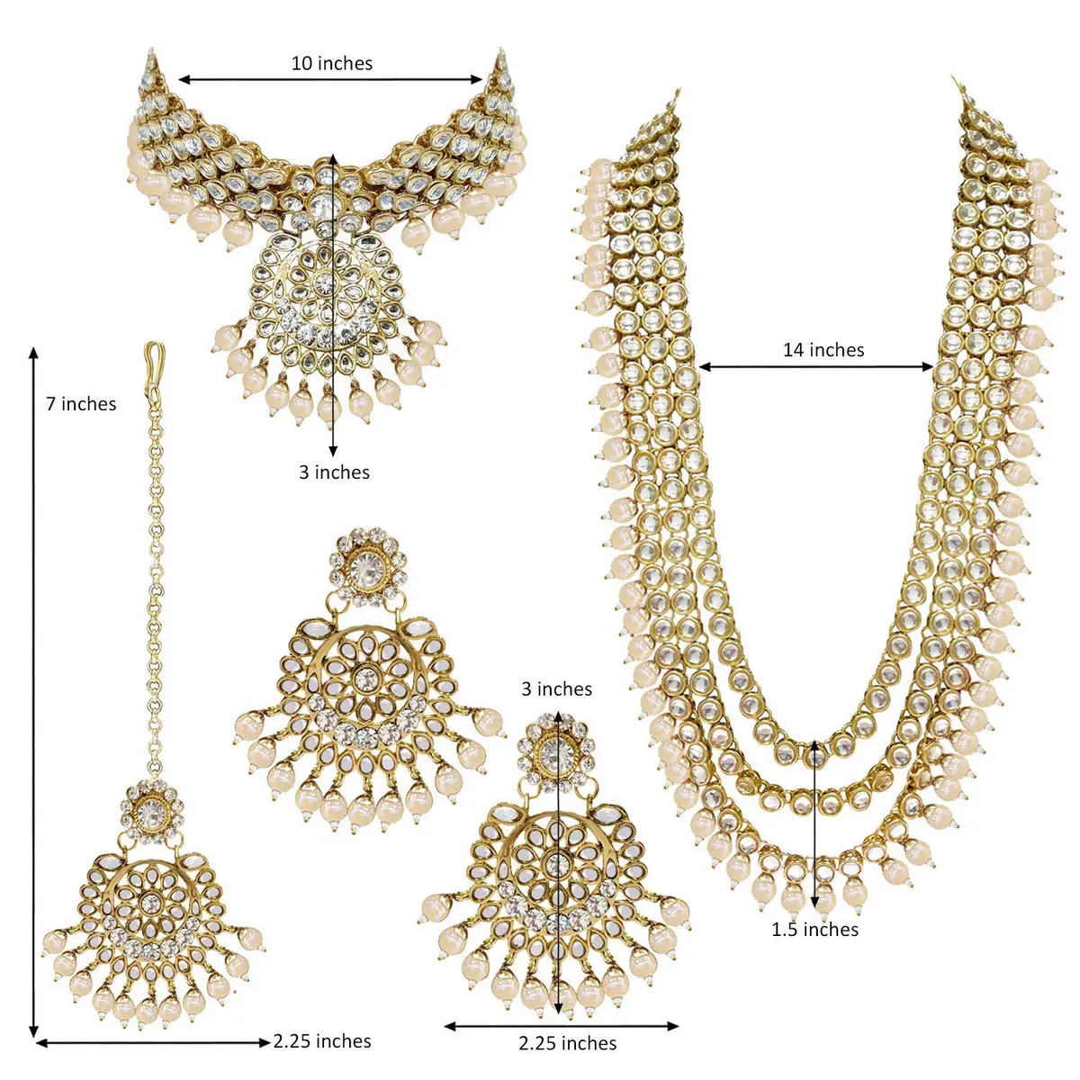I Jewels 18k Gold Plated Kundan Pearl Bridal Necklace Set with Earrings & Maang Tikka | Traditional Indian Wedding Wear - view 4