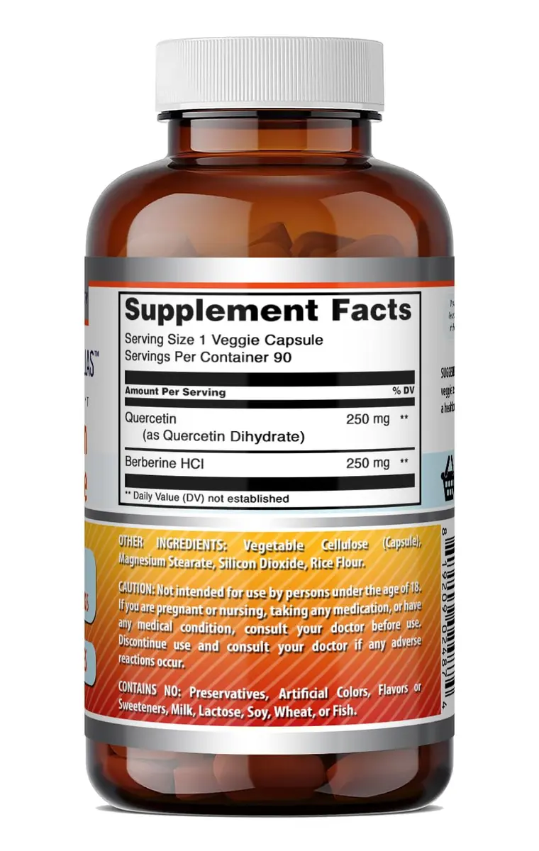 Amazing Nutrition Quercetin 250 Mg & Berberine 250 Mg | Veggie Capsules Supplement | Non-GMO | Gluten-Free | Made in USA - view 7