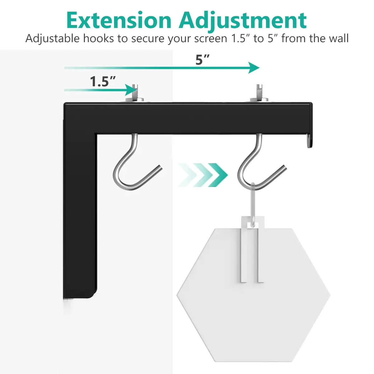 WALI Universal Projector Screen L-Brackets 6 Inch Adjustable Extension with Hook Kit | Black, 2-Pack, 66 lbs Capacity - view 5