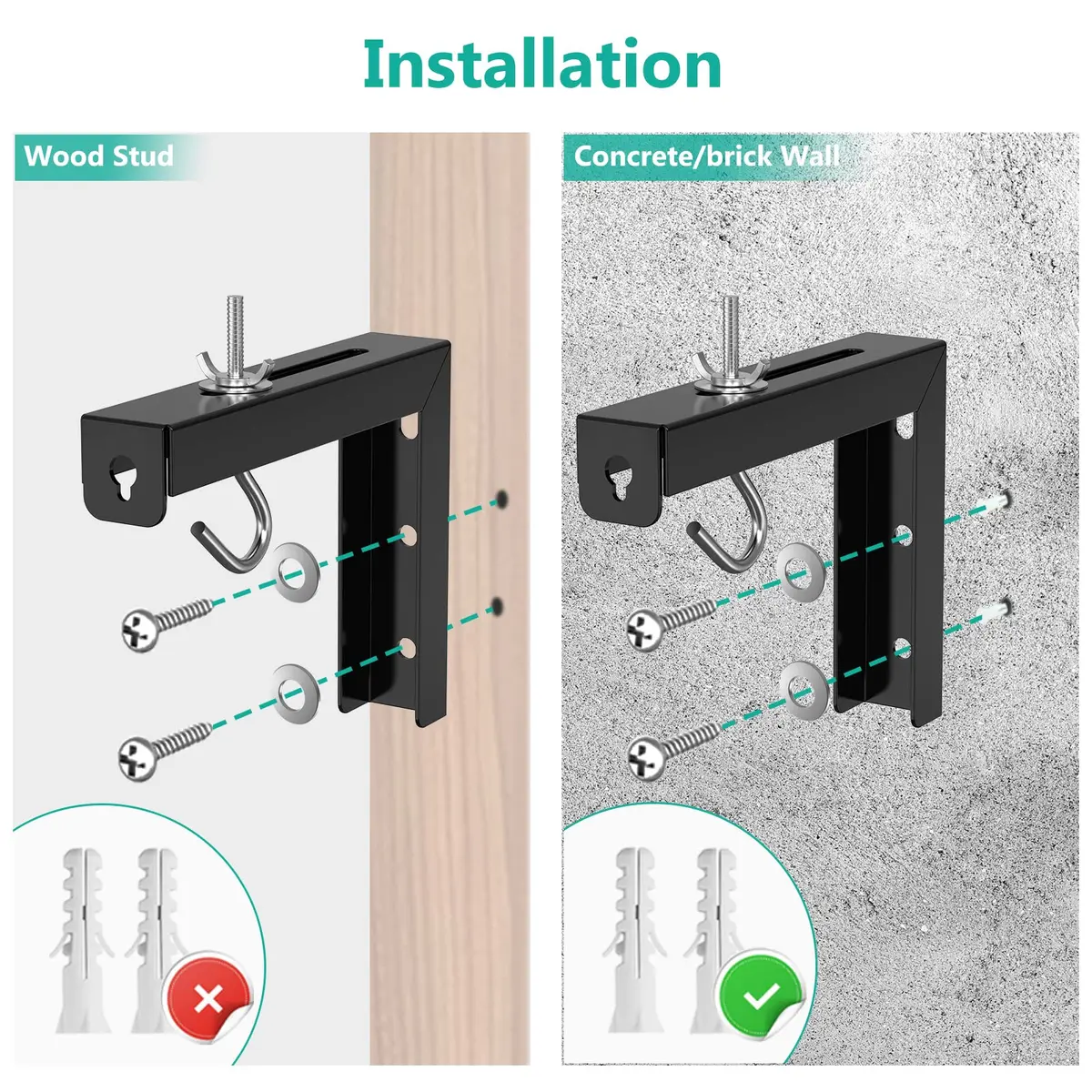 WALI Universal Projector Screen L-Brackets 6 Inch Adjustable Extension with Hook Kit | Black, 2-Pack, 66 lbs Capacity - view 7