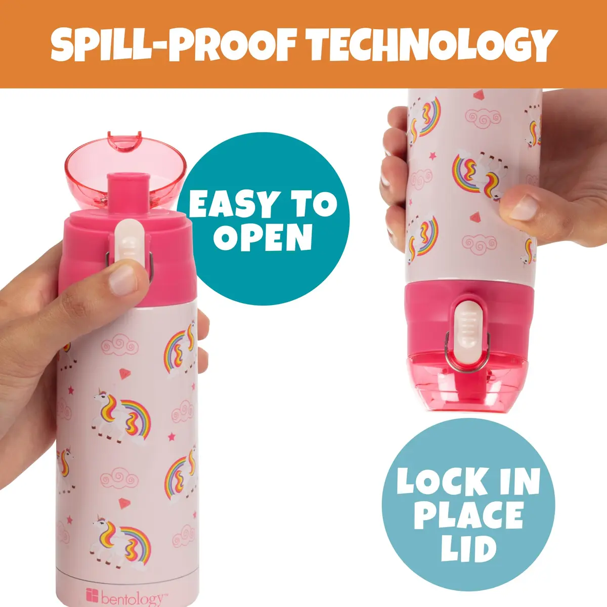 Bentology Unicorn Insulated Water Bottle 385ml (13 oz) | Kids Reusable Spill Proof BPA-Free - view 2