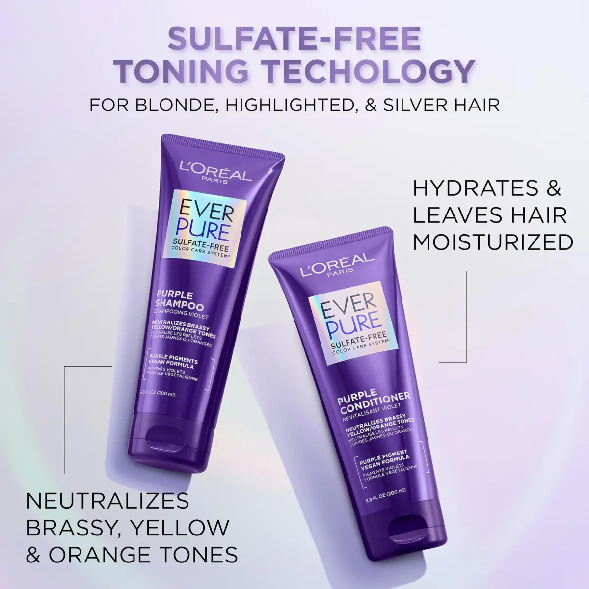 L'Oreal Paris EverPure Brass Toning Purple Conditioner 200ml (6.8 Fl Oz) | Sulfate-Free Toning for Blonde Hair - view 3