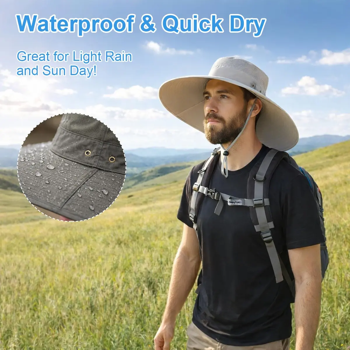 HUAMULAN Wide Brim Sun Hat 50cm (19.7 inch) Diameter | UPF 50+ Protection for Summer Travel - view 5