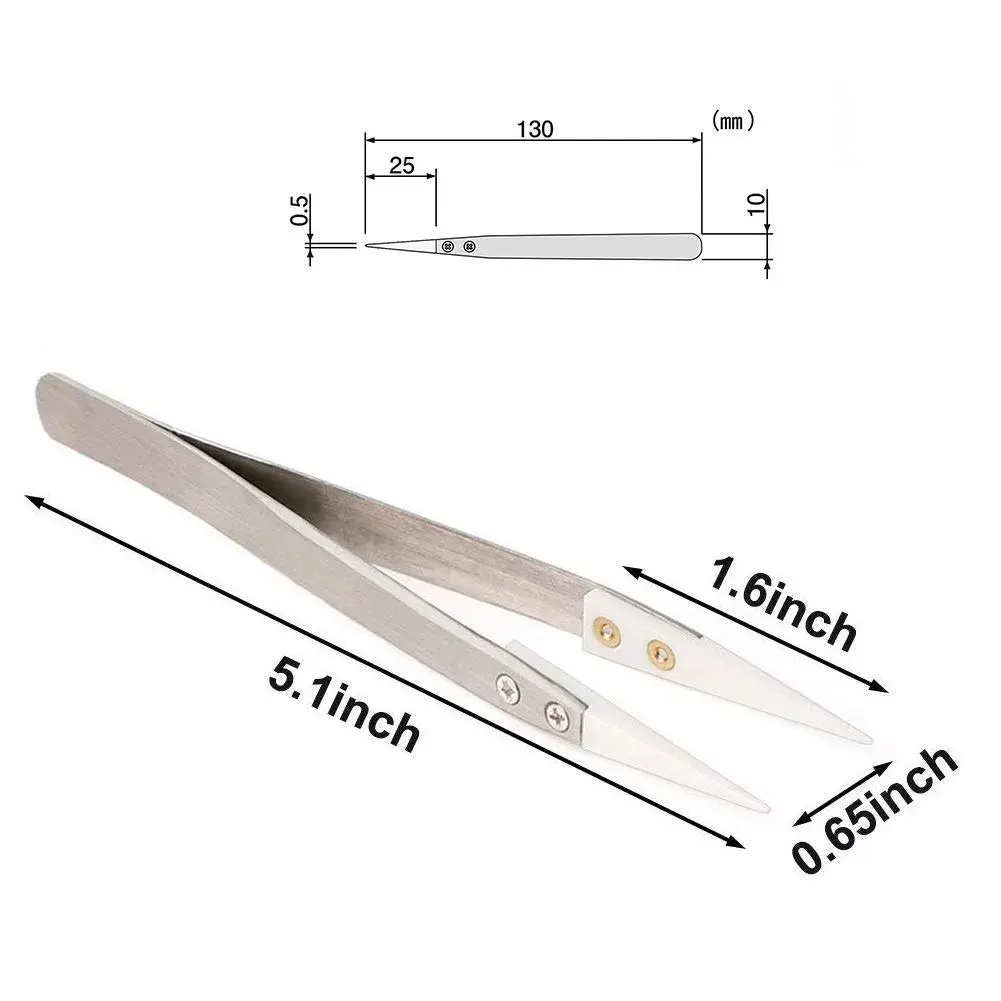 DazzyD Ceramic Tweezers with Stainless Steel Handle, 13cm (5.12 in.) | Non-Conductive for Precision Electronics - view 3