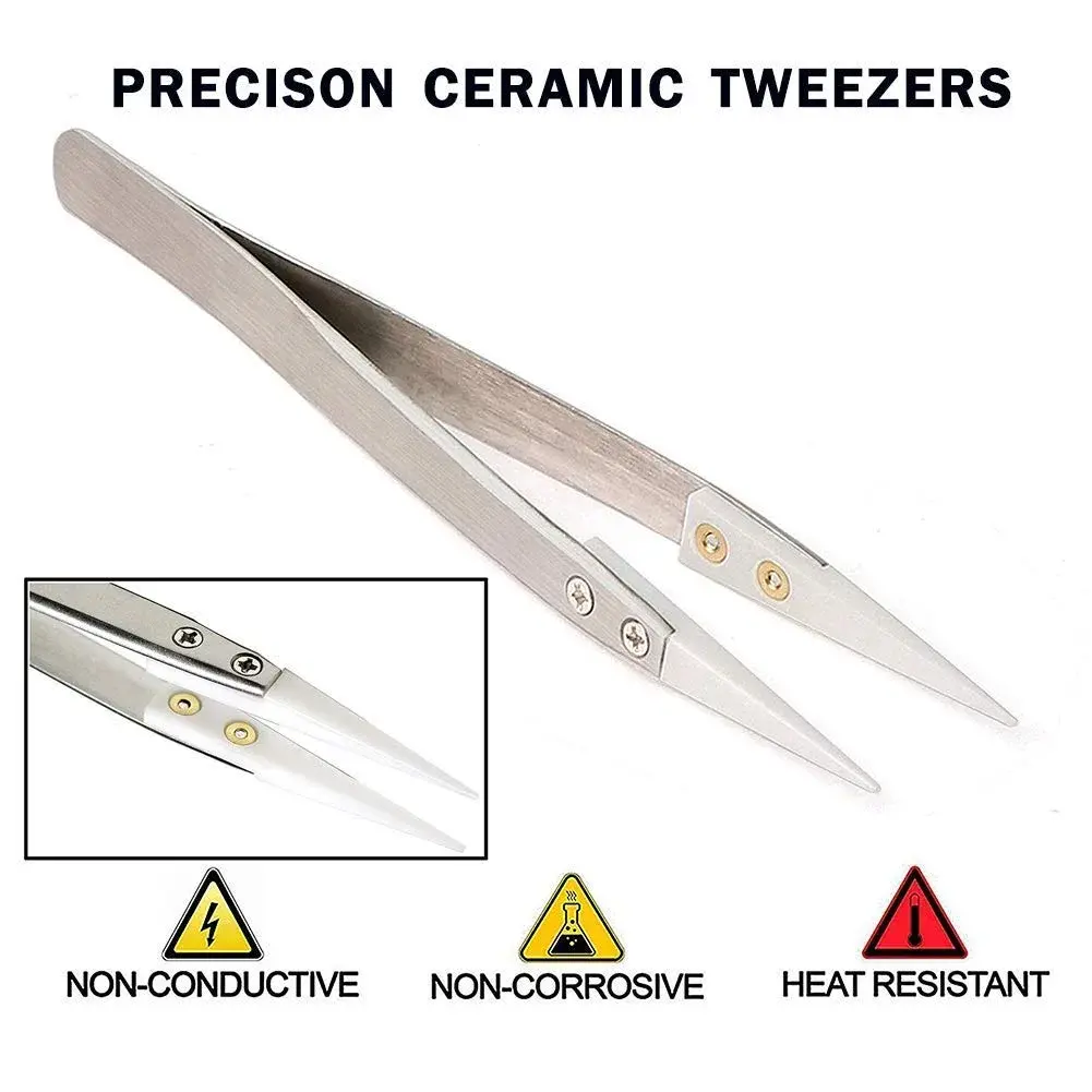 DazzyD Ceramic Tweezers with Stainless Steel Handle, 13cm (5.12 in.) | Non-Conductive for Precision Electronics - view 4