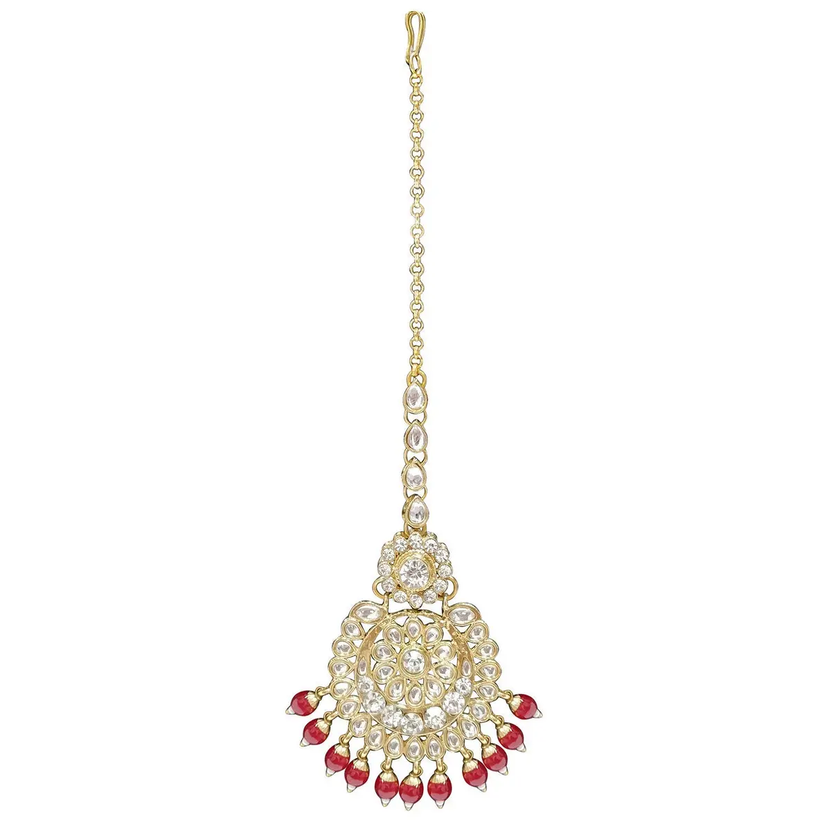 I Jewels Gold Plated Kundan Necklace Set Jewelry for Women (IJ325R) - 26" Necklace, 10" Choker, 7" Maang Tikka | Traditional Indian Wedding Wear - view 5