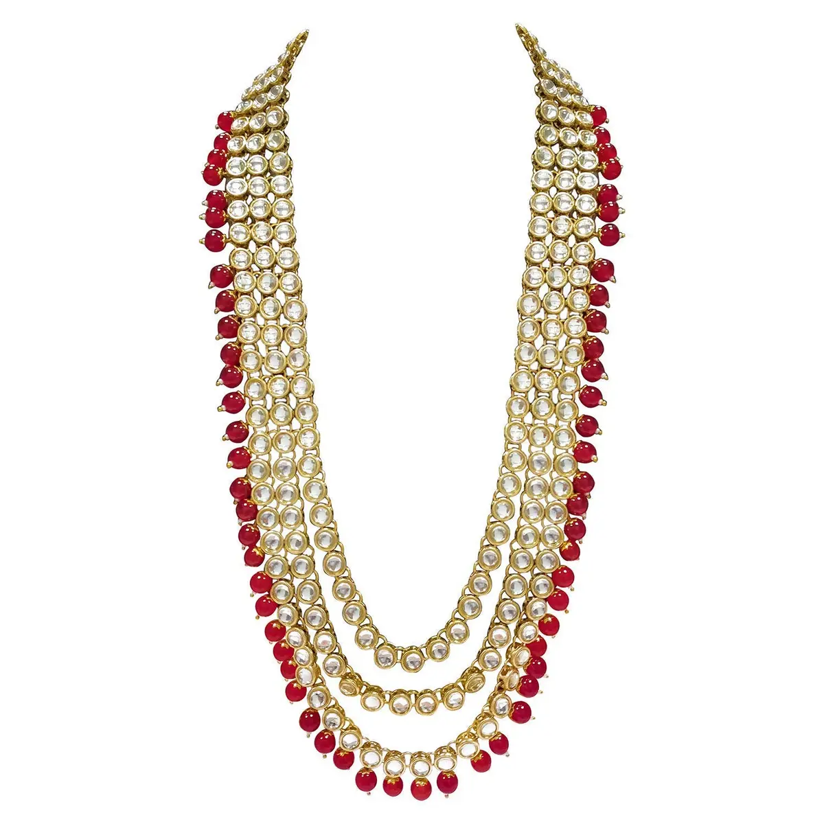I Jewels Gold Plated Kundan Necklace Set Jewelry for Women (IJ325R) - 26" Necklace, 10" Choker, 7" Maang Tikka | Traditional Indian Wedding Wear - view 3