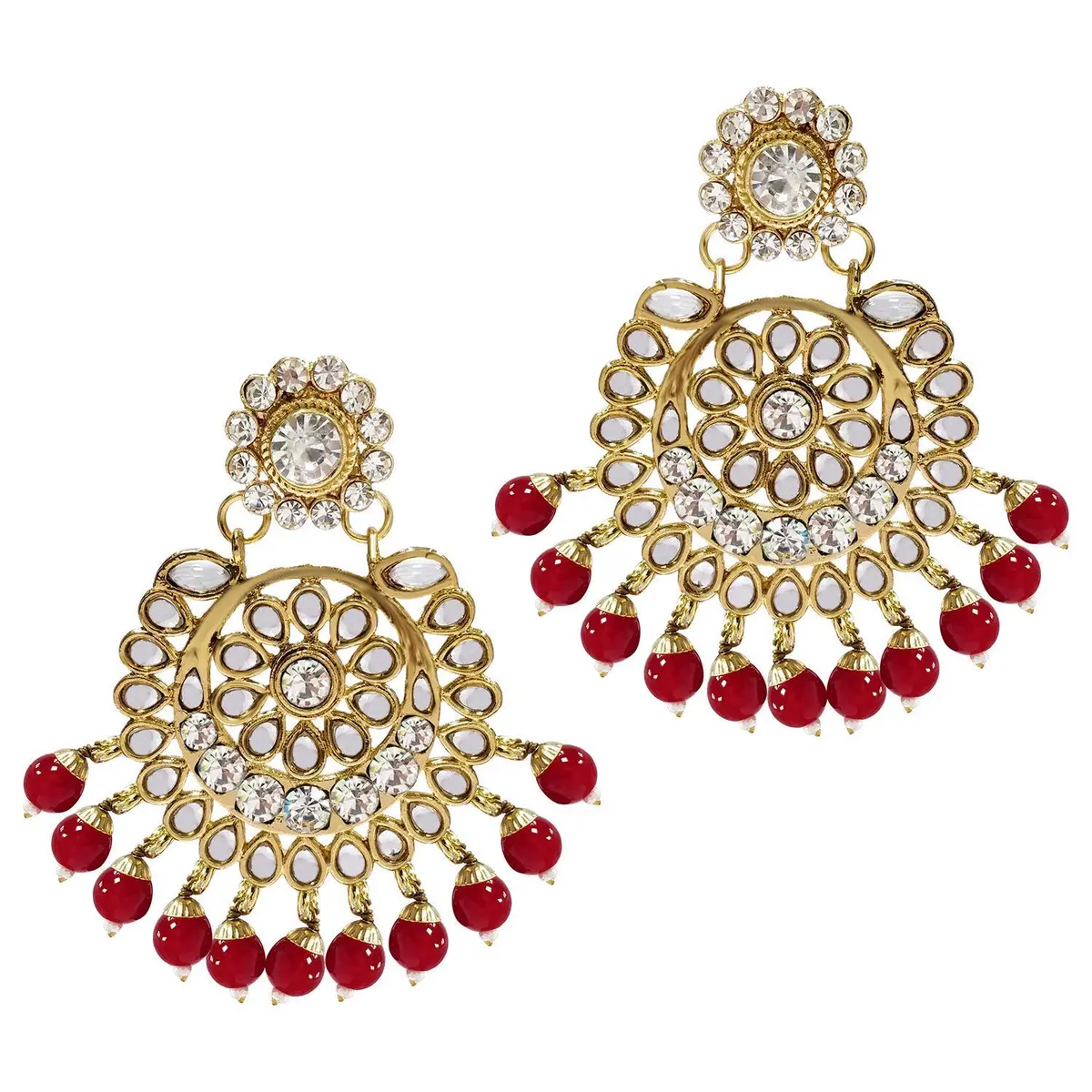 I Jewels Gold Plated Kundan Necklace Set Jewelry for Women (IJ325R) - 26" Necklace, 10" Choker, 7" Maang Tikka | Traditional Indian Wedding Wear - view 4