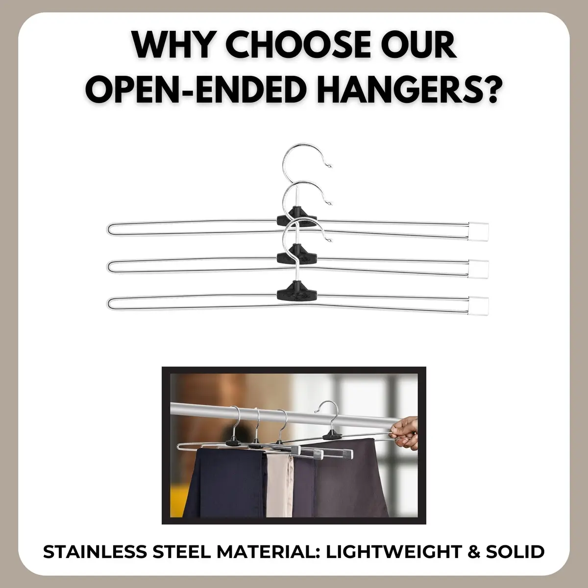 ROLLYWARE Premium Stainless Steel Push Clip Lockable Hangers for Clothes, Trousers, Sarees, Skirts Wardrobe (Large 10 Pack, Silver) - view 6