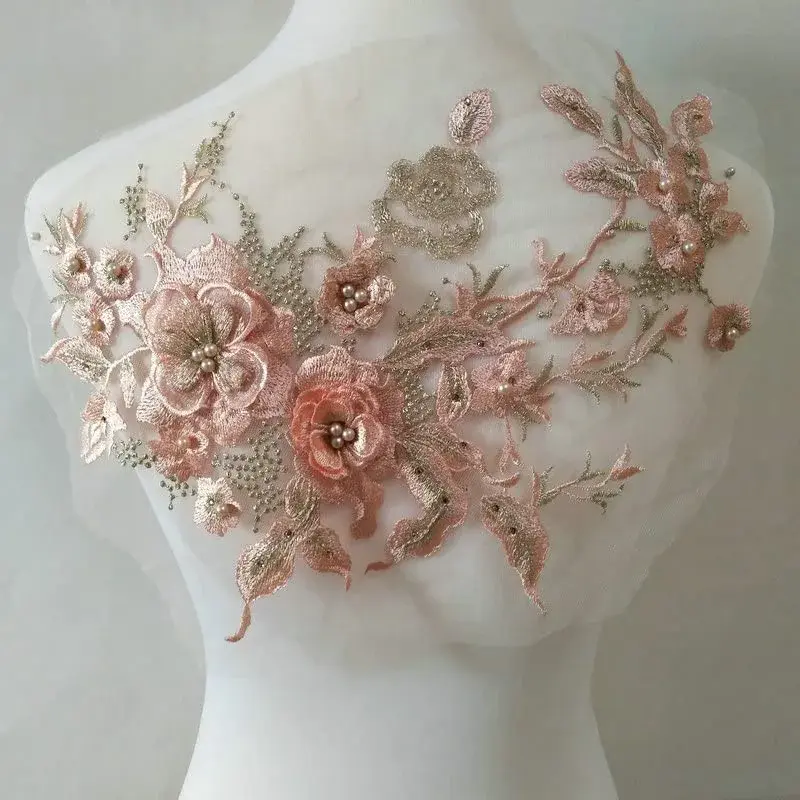 FEEPOP 3D Embroidered Flower Applique Patch 35cm x 28cm (13.8 x 11 inch) | Floral Lace Fabric DIY Decoration - main product image
