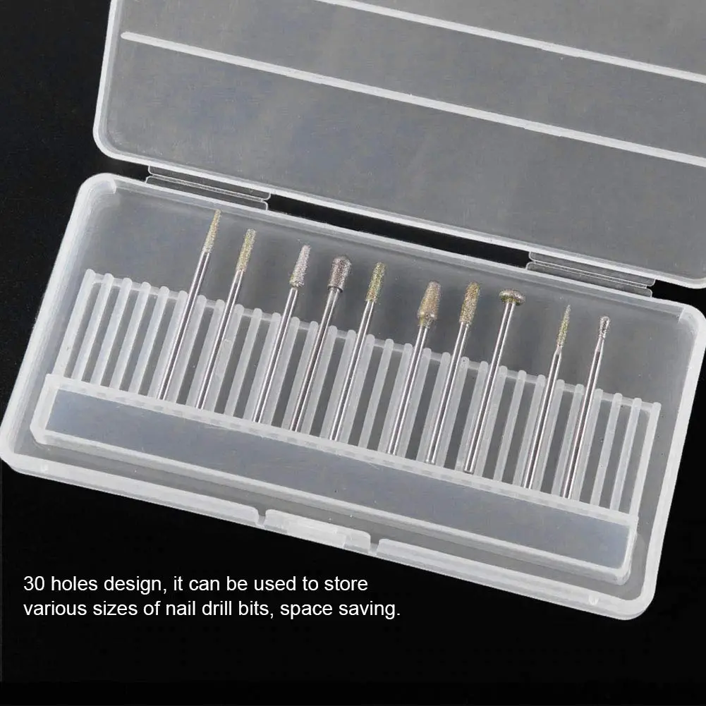 YUYTE Nail Drill Bits Case, 30 Holes Storage Box for Manicure, Transparent Plastic Organizer, 14.4cm x 7cm x 1.4cm, Durable & Space Saving - view 7