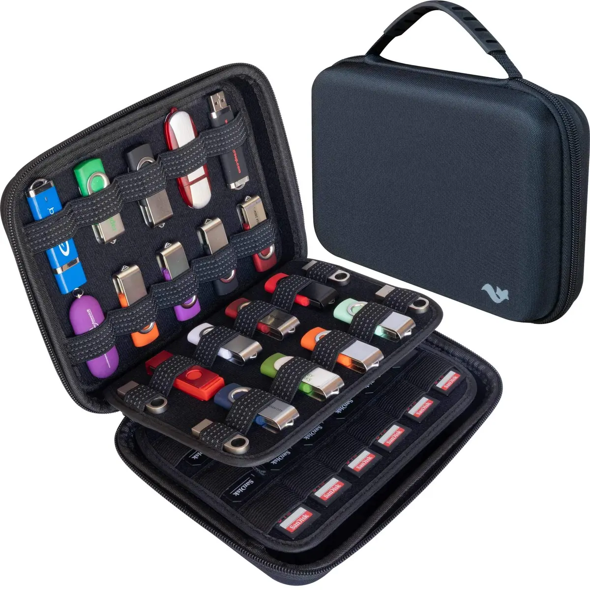 ButterFox Large Capacity USB Thumb Flash Pen Drive Storage Holder/Memory Card SD SDXC SDHC Card Holder Case/External Hard Drive Case/Universal Electronic Accessories Organizer - main product image