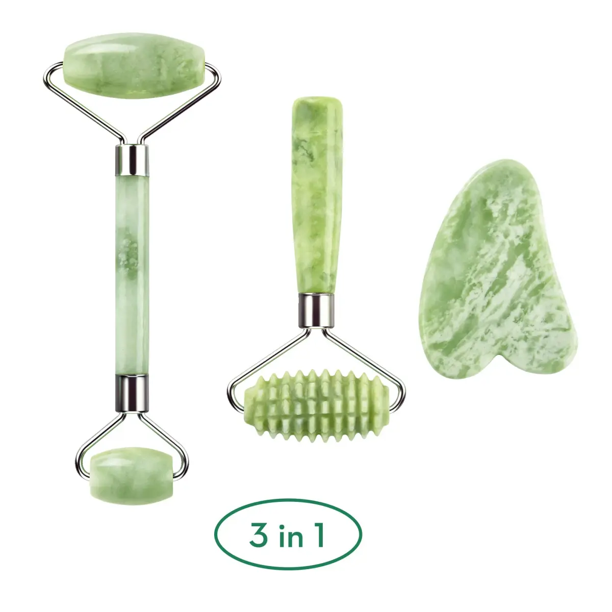LDREAMAM Jade Roller and Gua Sha Set | Natural Jade Stone Facial Massager Tool (3-Piece Set) - view 2