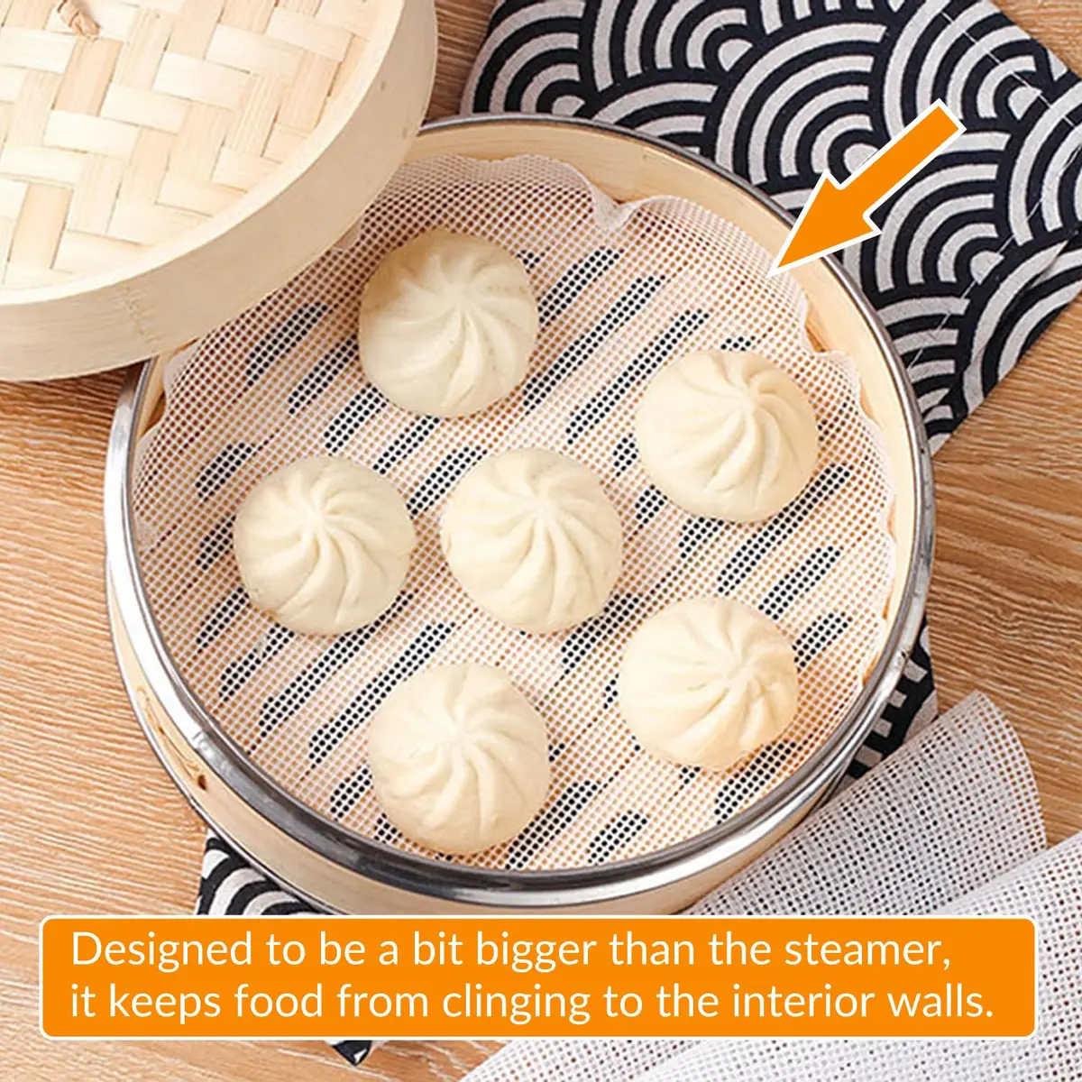 GUCUJI 8 Inch Silicone Steamer Liners 4Pcs | Reusable Non-Stick Mats for Dumplings, Dim Sum, and Rice - view 2