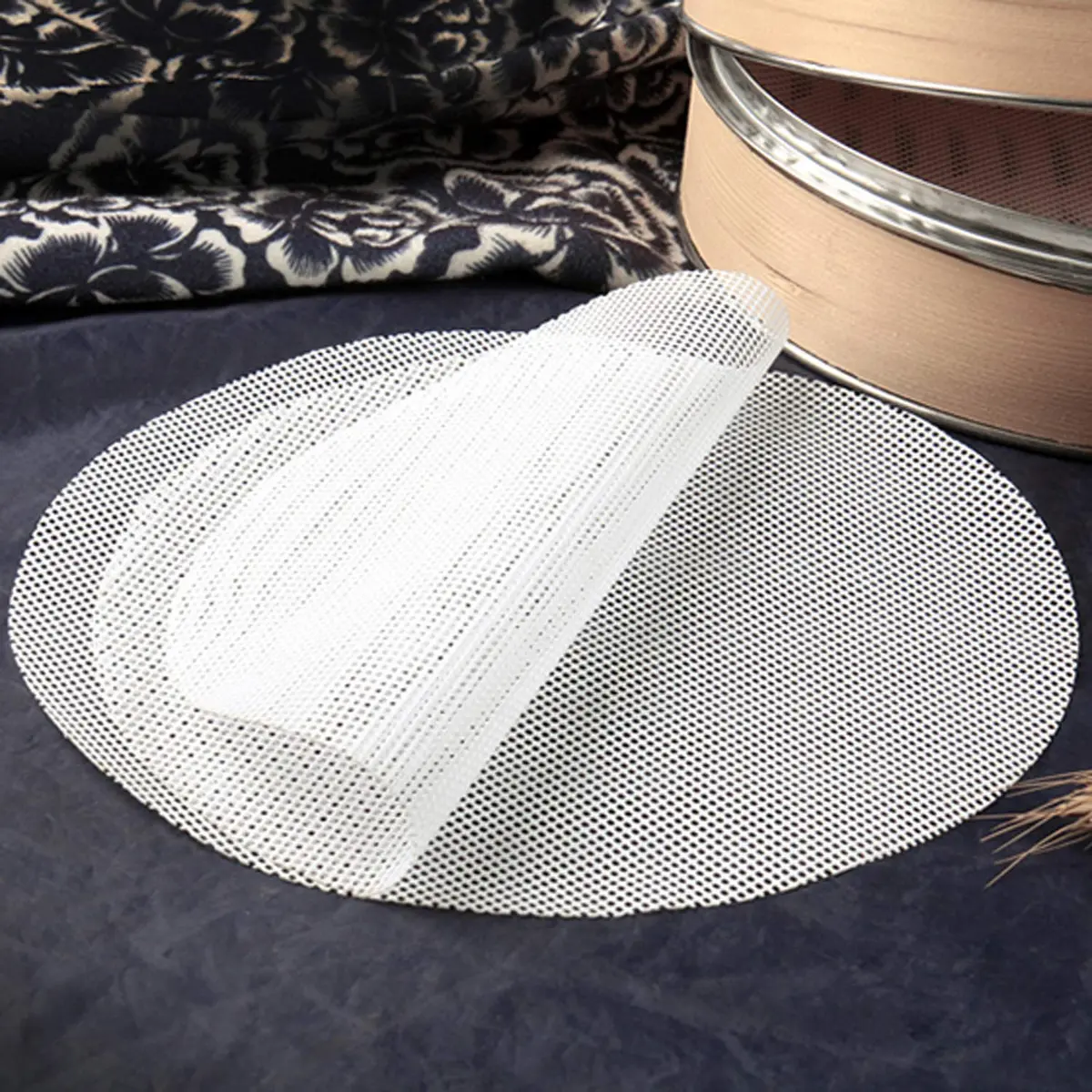 GUCUJI 12 Inch Silicone Bamboo Steamer Liners (4 Pcs) | Non-Stick, Reusable Steamer Mesh Mats for Momos & Dumplings - view 5