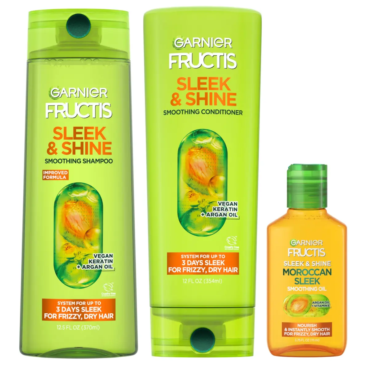 Garnier Fructis Sleek & Shine Shampoo, Conditioner & Moroccan Sleek Oil Set for Frizzy, Dry Hair | 3-Piece Set - main product image