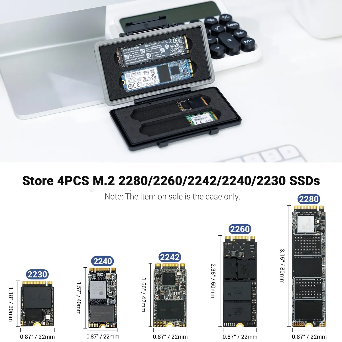 Kiorafoto 4-Slot M.2 NVMe SSD Case 130mm (5.1in) | Water-Resistant & Anti-Shock Protective Wallet Organizer - view 2