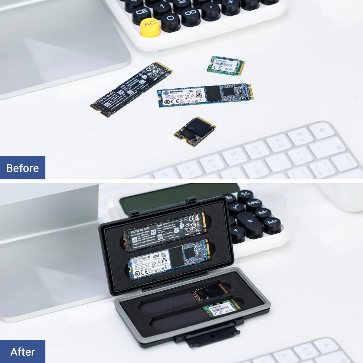 Kiorafoto 4-Slot M.2 NVMe SSD Case 130mm (5.1in) | Water-Resistant & Anti-Shock Protective Wallet Organizer - view 3