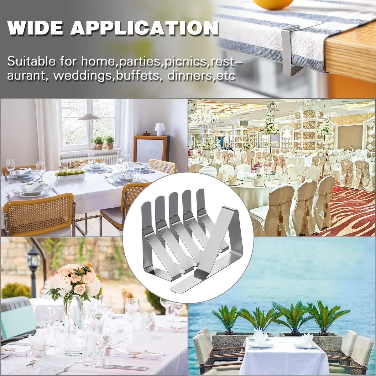 T-Antrix 12 Pack Stainless Steel Tablecloth Clips | Firmly Hold Up to 1.7" Thick Tables - view 8