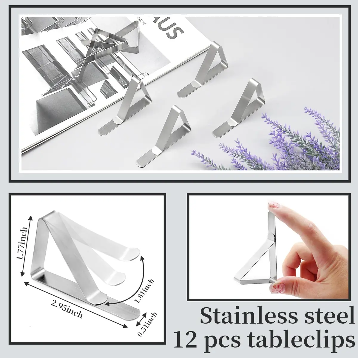 T-Antrix 12 Pack Stainless Steel Tablecloth Clips | Firmly Hold Up to 1.7" Thick Tables - view 2