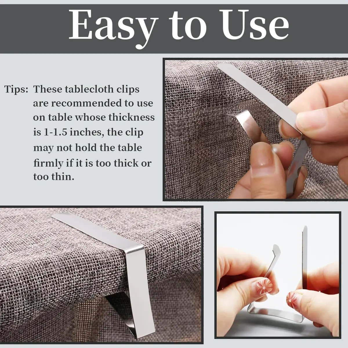 T-Antrix 12 Pack Stainless Steel Tablecloth Clips | Firmly Hold Up to 1.7" Thick Tables - view 3