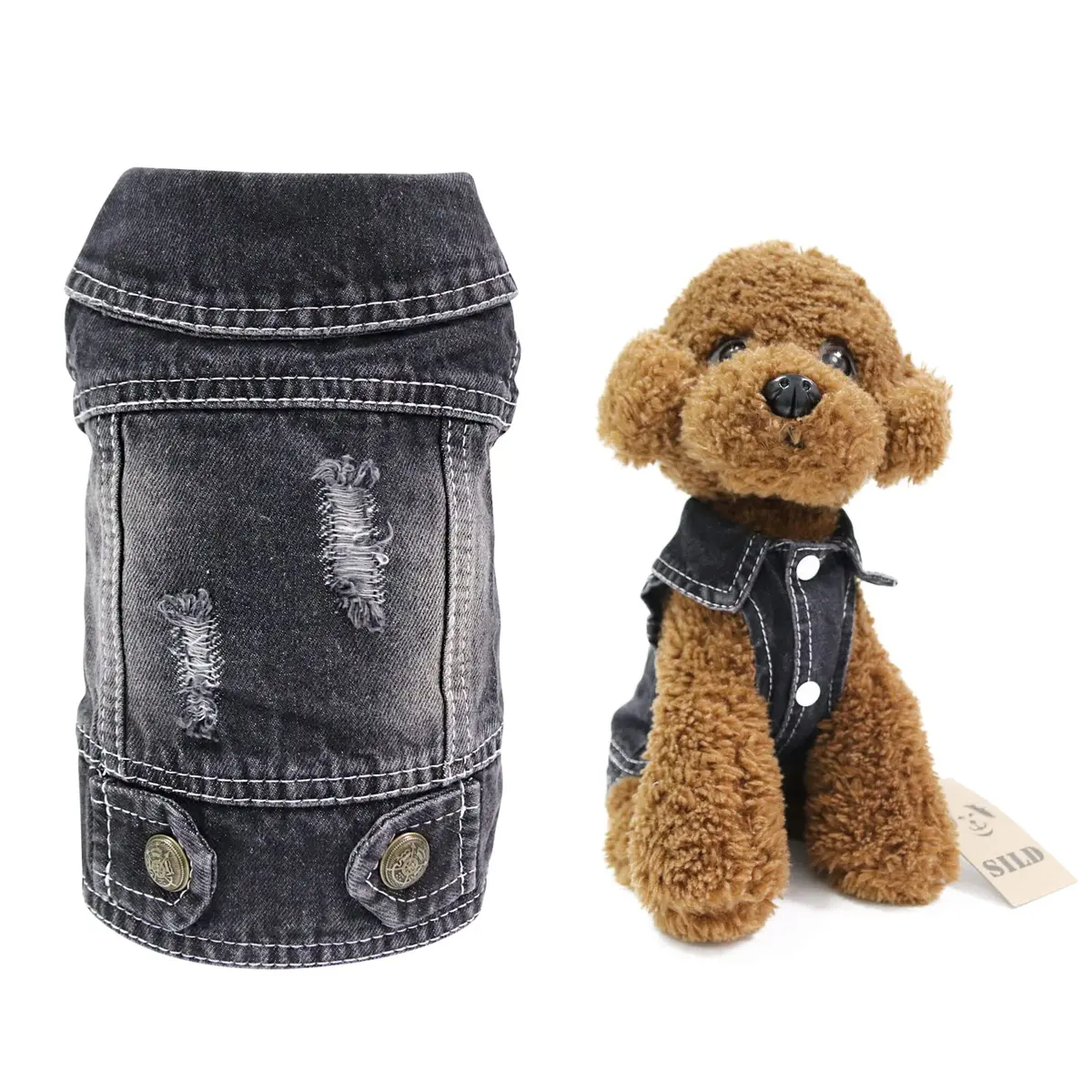 SILD Dog Jeans Jacket Small XS | Retro Denim Pet Coat with Button Closure - main product image