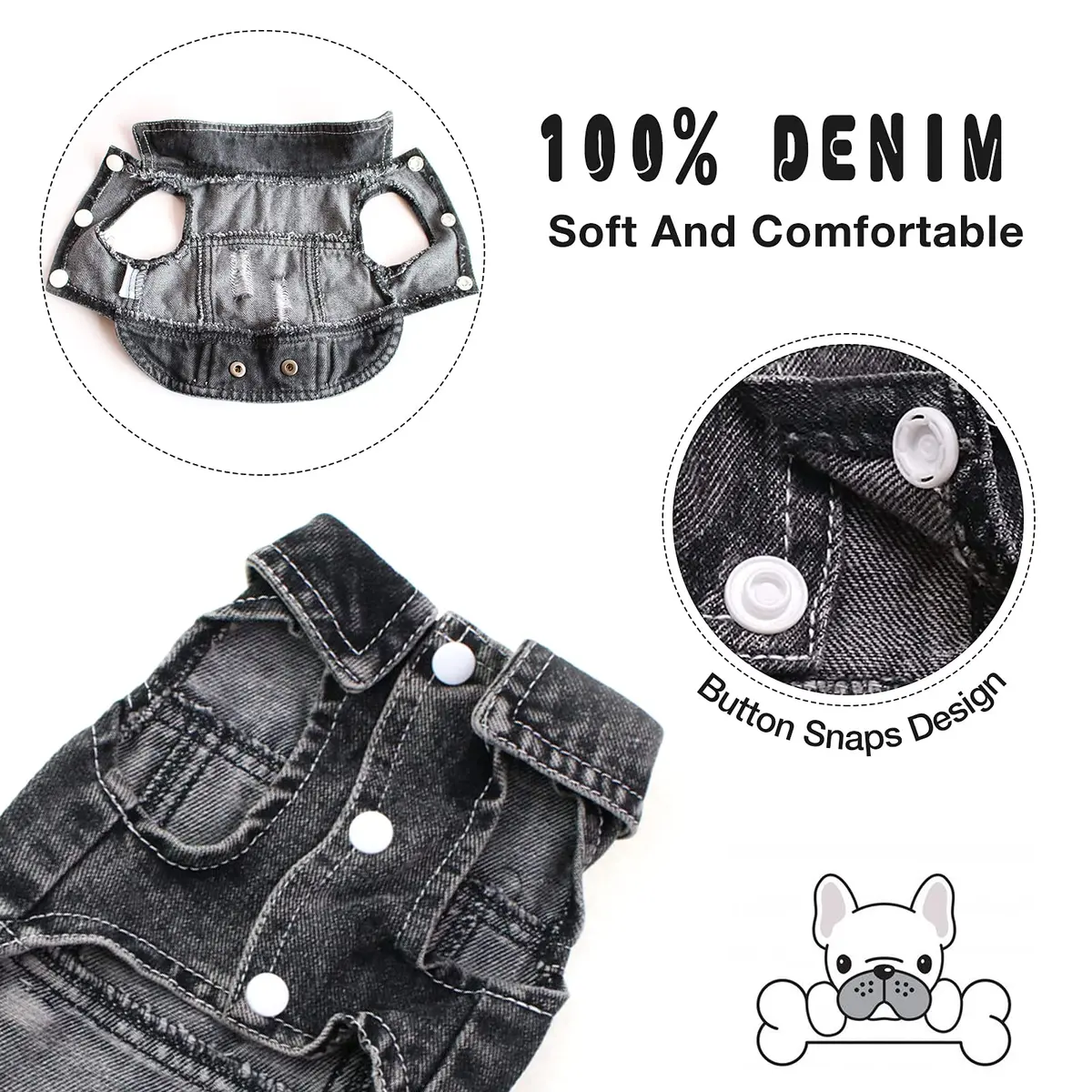 SILD Dog Jeans Jacket Small XS | Retro Denim Pet Coat with Button Closure - view 2