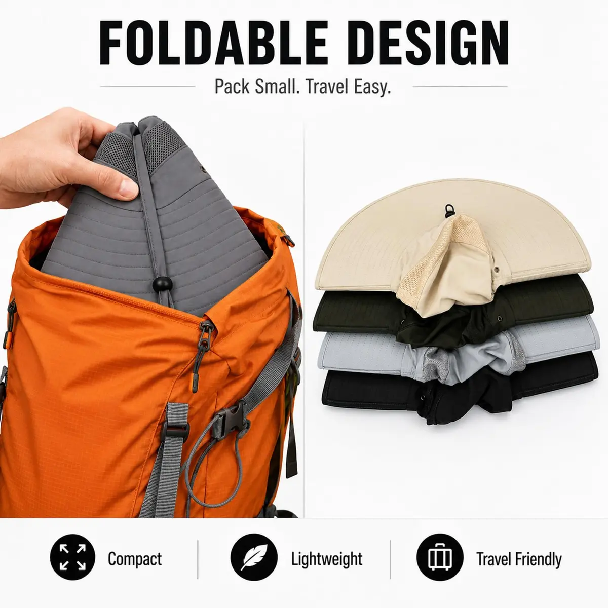 HUAMULAN Men Wide Brim Sun Hat with UPF 50+ Protection, 6-inch Brim, Dark Gray | Foldable & Packable for Travel - view 9