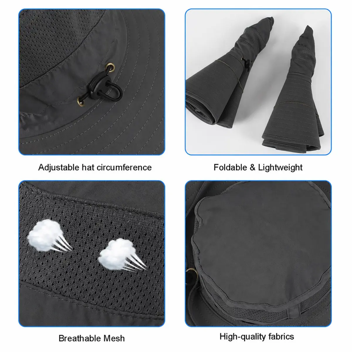 HUAMULAN Men Wide Brim Sun Hat with UPF 50+ Protection, 6-inch Brim, Dark Gray | Foldable & Packable for Travel - view 3