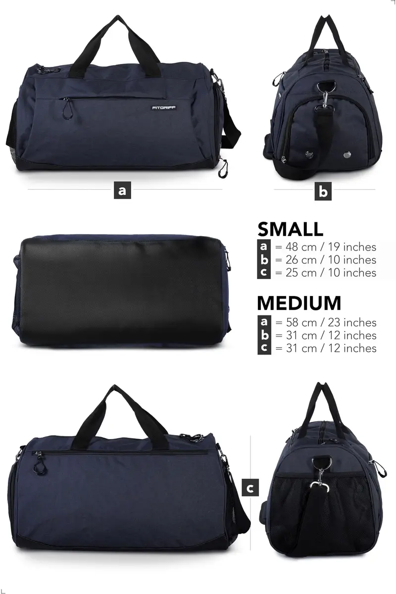 Fitgriff Gym Bag for Men & Women with Shoe & Wet Compartment | Compact Travel & Workout Duffle (Navy Blue, 19 x 10 x 10″) - view 7