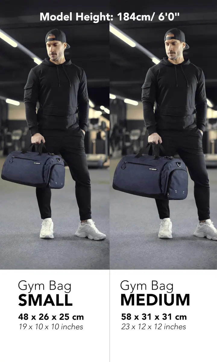 Fitgriff Gym Bag for Men & Women with Shoe & Wet Compartment | Compact Travel & Workout Duffle (Navy Blue, 19 x 10 x 10″) - view 3