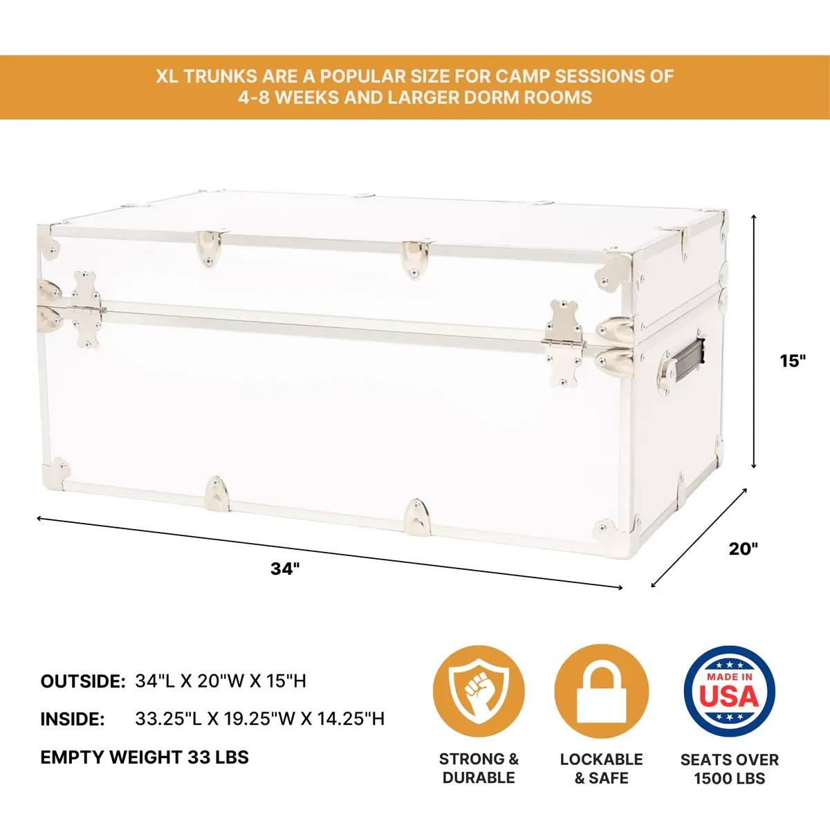 Rhino Trunk & Case Classic XL Storage Trunk with Wheels | Heavy-Duty, Water-Resistant, 165 Qt Capacity, Made in USA - view 2