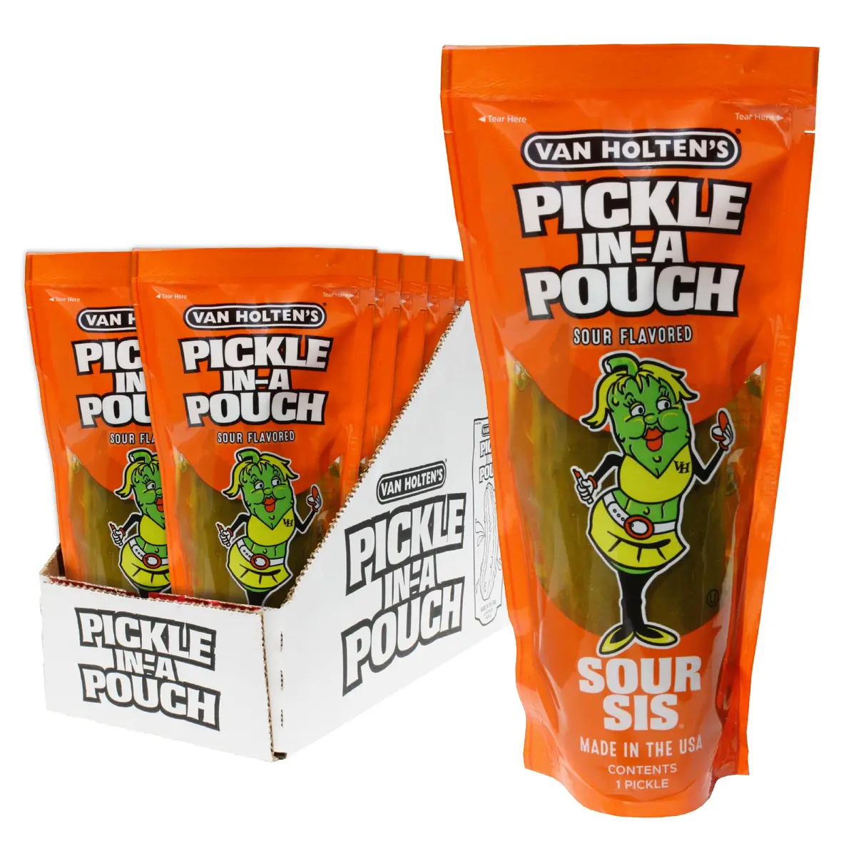 Van Holten's Sour Sis Pickle-In-A-Pouch 7oz (12 Pack) | Tangy Dill Snack on the Go - main product image