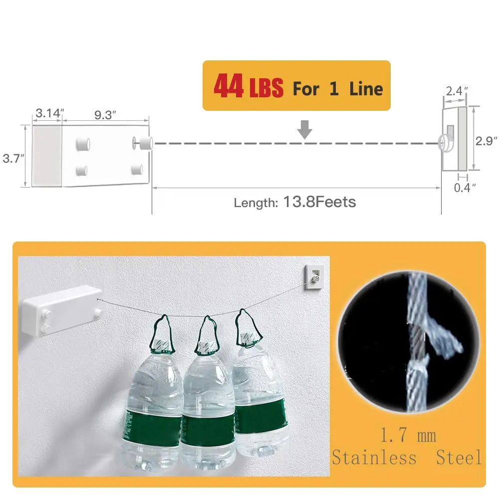BESy Retractable Double Clothesline Indoor Washing Line 24.6cm (9.7") | Wall Mounted for Delicates & Towels - view 5