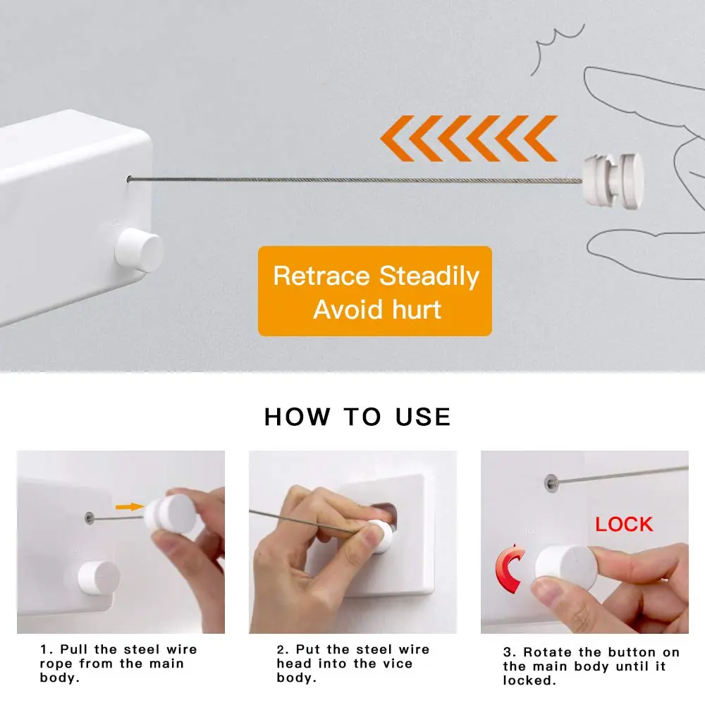 BESy Retractable Double Clothesline Indoor Washing Line 24.6cm (9.7") | Wall Mounted for Delicates & Towels - view 3