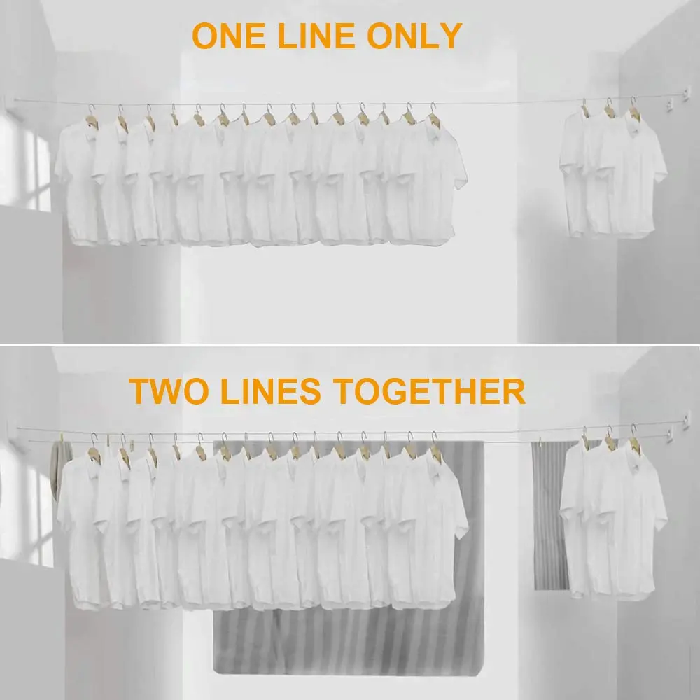 BESy Retractable Double Clothesline Indoor Washing Line 24.6cm (9.7") | Wall Mounted for Delicates & Towels - view 4