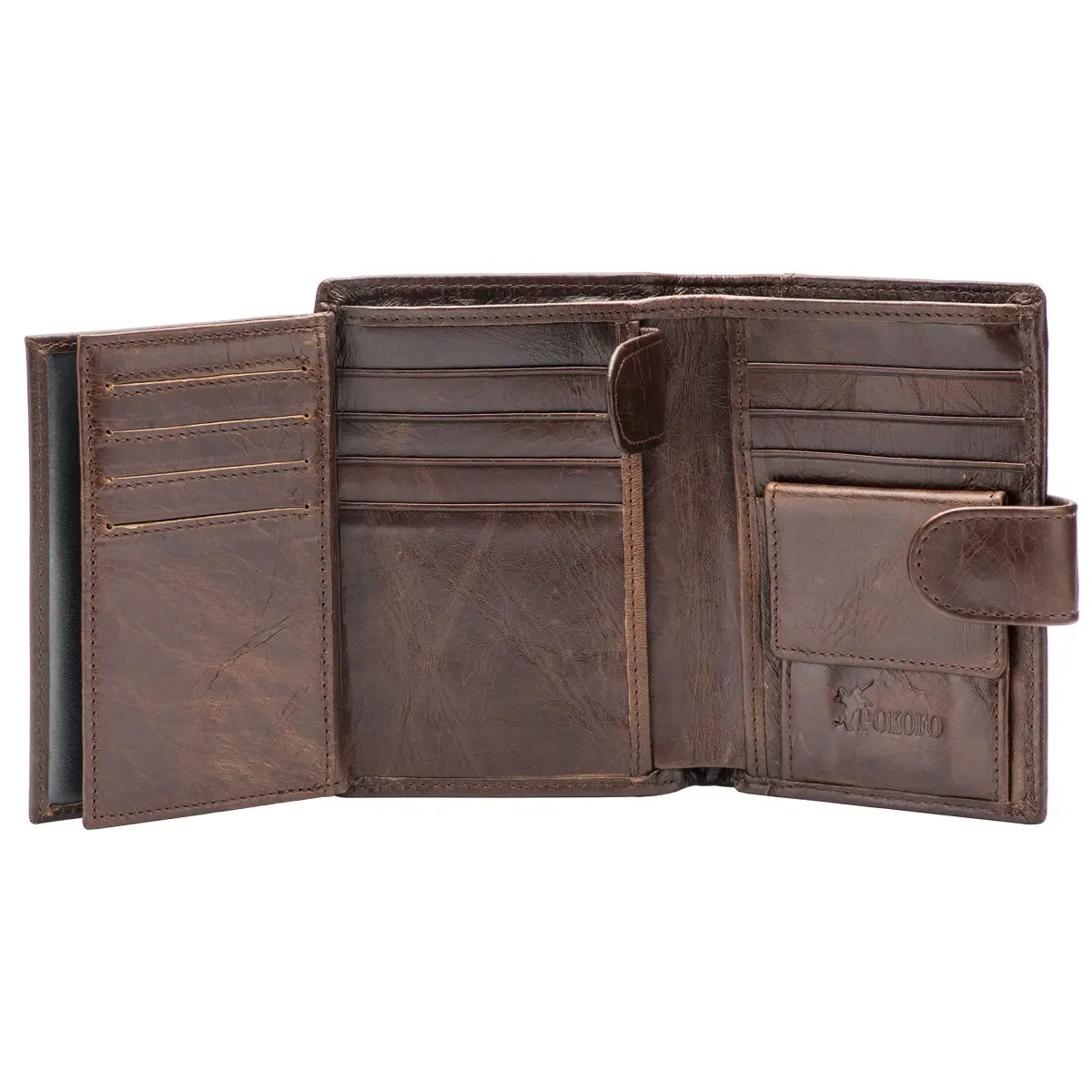 POKOFO Large RFID Genuine Leather Trifold Wallet for Men (Chocolate) 12.7cm (5") | Classic Design, 14 Card Slots - main product image