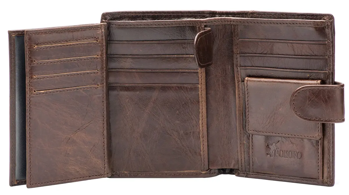POKOFO Large RFID Genuine Leather Trifold Wallet for Men (Chocolate) 12.7cm (5") | Classic Design, 14 Card Slots - main product image