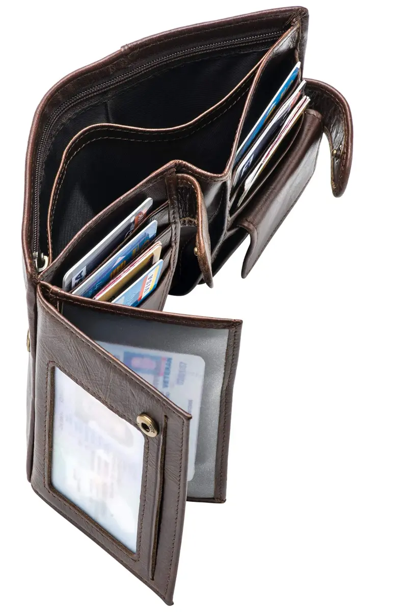 POKOFO Large RFID Genuine Leather Trifold Wallet for Men (Chocolate) 12.7cm (5") | Classic Design, 14 Card Slots - view 5