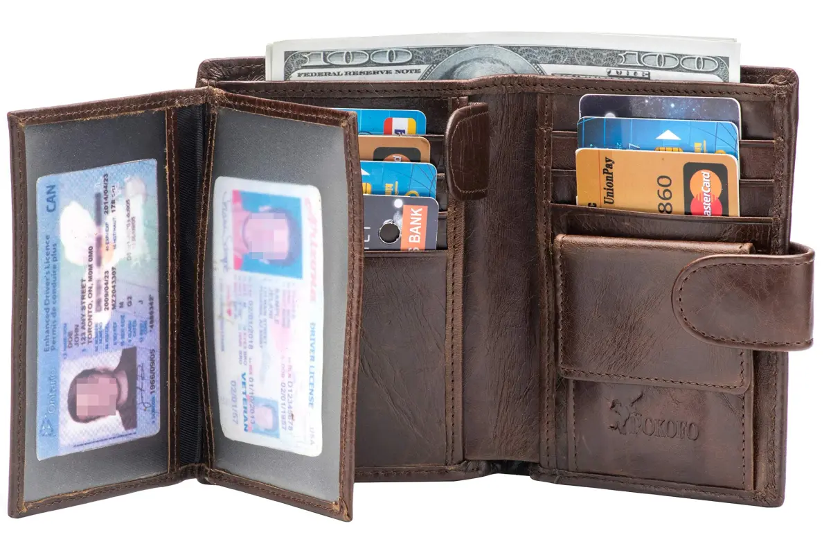 POKOFO Large RFID Genuine Leather Trifold Wallet for Men (Chocolate) 12.7cm (5") | Classic Design, 14 Card Slots - view 3