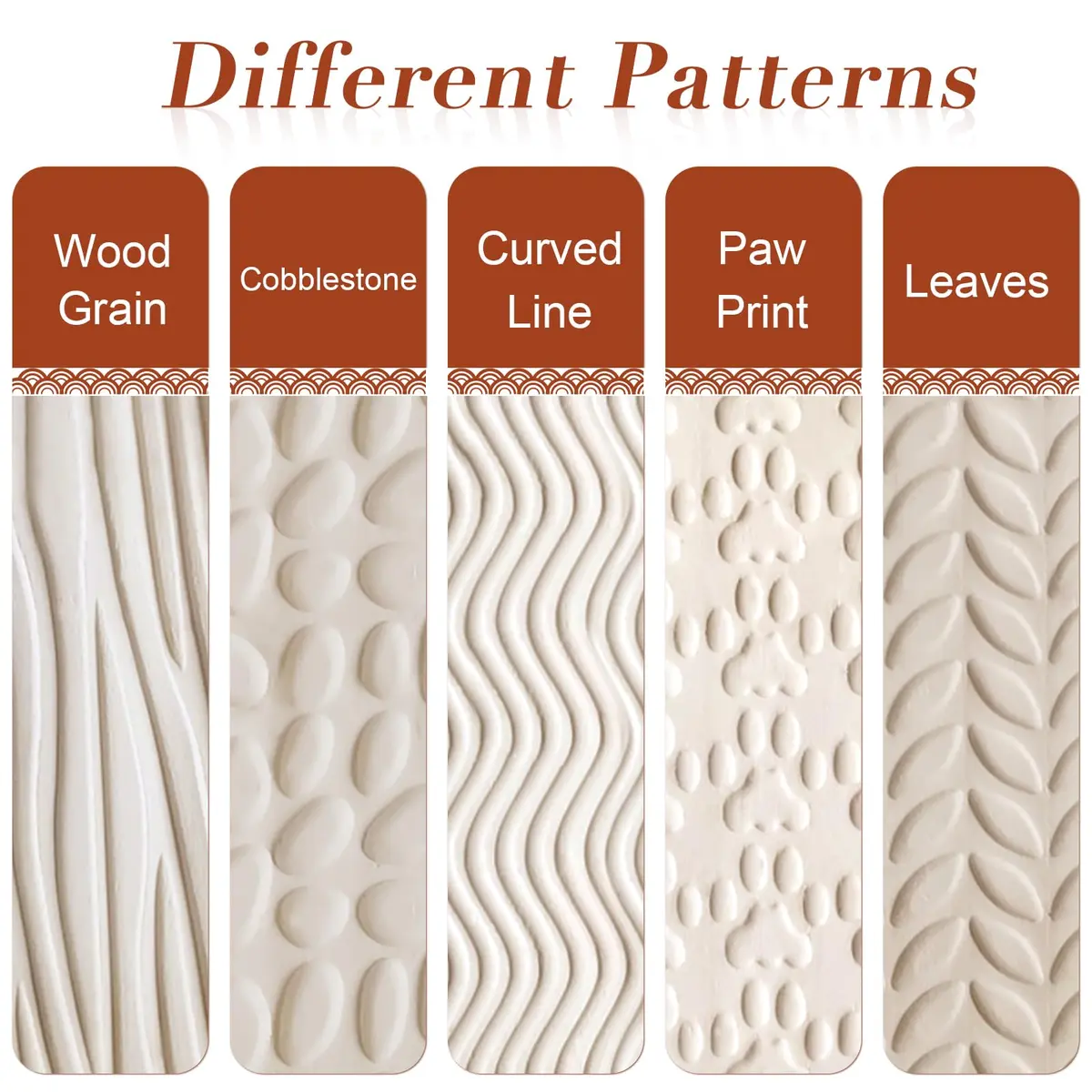 Lzttyee Wooden Handle Pottery Tools Clay Modeling Pattern Rollers Set of 5 | Create Unique Textures on Clay Slabs - view 3