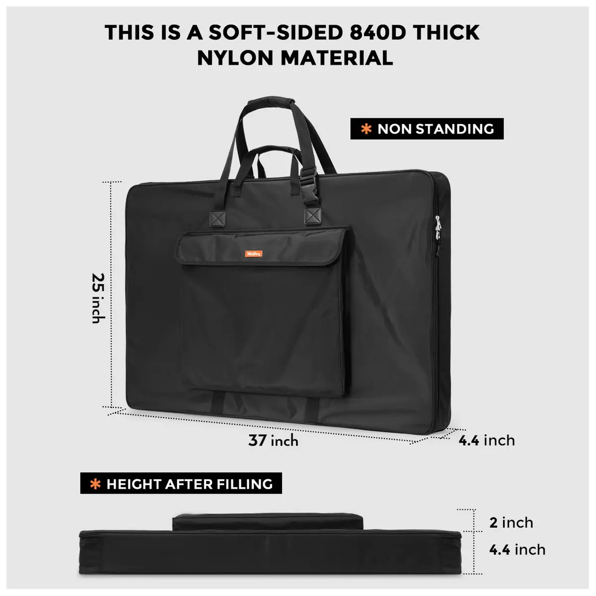 Nicpro Art Portfolio Bag 24 x 36 in (61 x 91 cm) | Waterproof Nylon Artist Carrying Case with Shoulder Strap - view 2